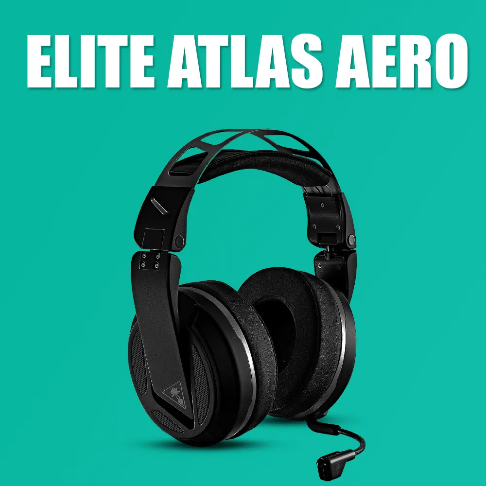 Turtle Beach Elite Atlas Aero wireless gaming headset with 50mm Nanoclear drivers and detachable microphone.