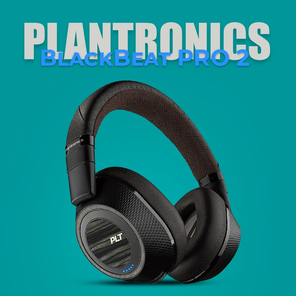 Poly BackBeat Pro 2 over-ear Bluetooth headphones featuring an elegant design, premium ear cushions, and active noise cancellation. Designed for both music and calls, it offers immersive sound, long battery life, and enhanced comfort for long listening sessions