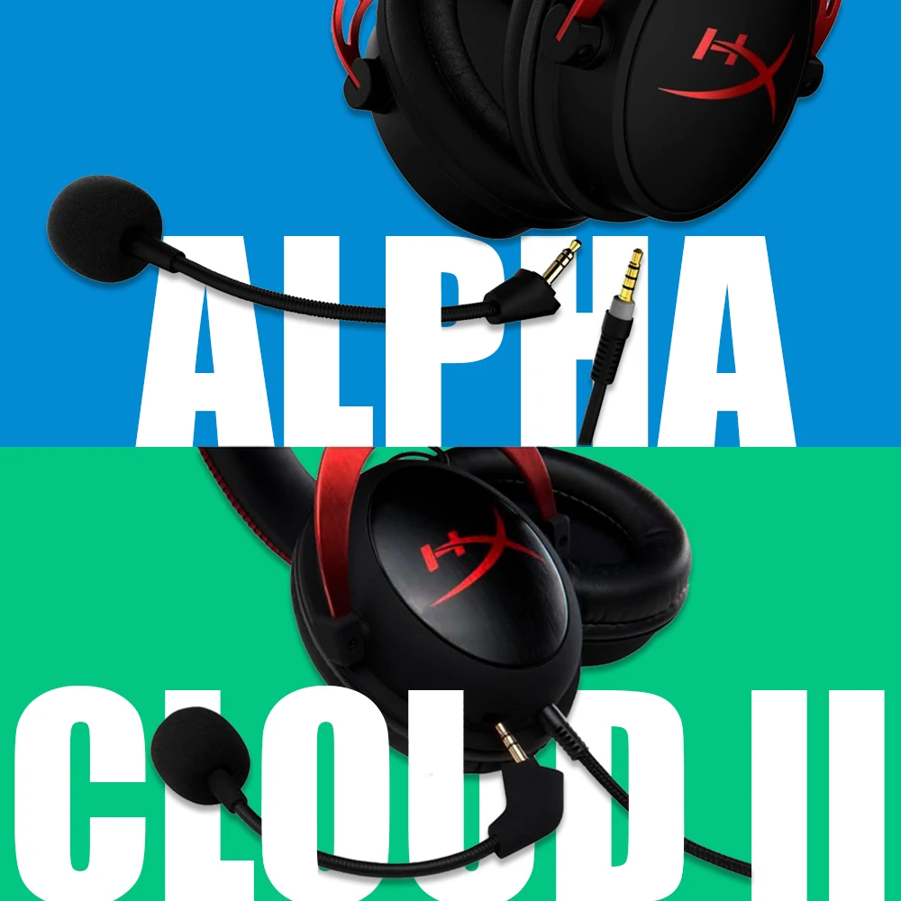 Mic comparison of HyperX headsets: The Cloud Alpha features a detachable noise-canceling microphone, while the Cloud 2 offers the same feature with enhanced audio input clarity, ideal for seamless communication.